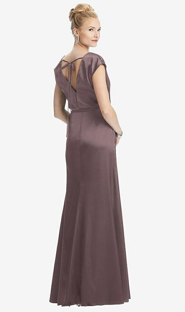 Back View - French Truffle Cap Sleeve Blouson Faux Wrap Dress