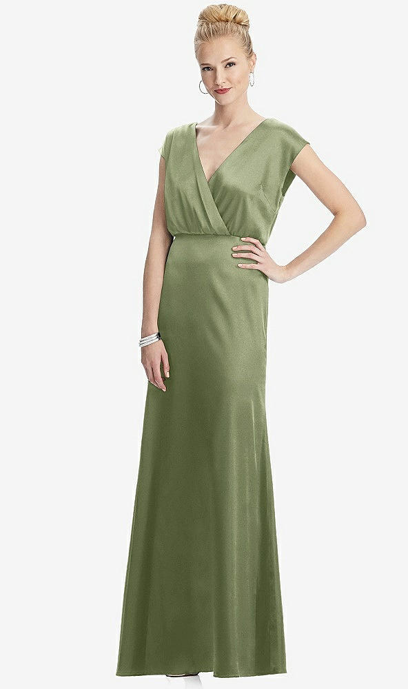 Front View - Kiwi Cap Sleeve Blouson Faux Wrap Dress