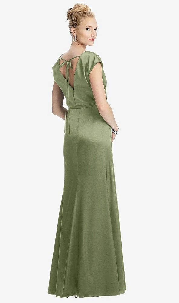 Back View - Kiwi Cap Sleeve Blouson Faux Wrap Dress