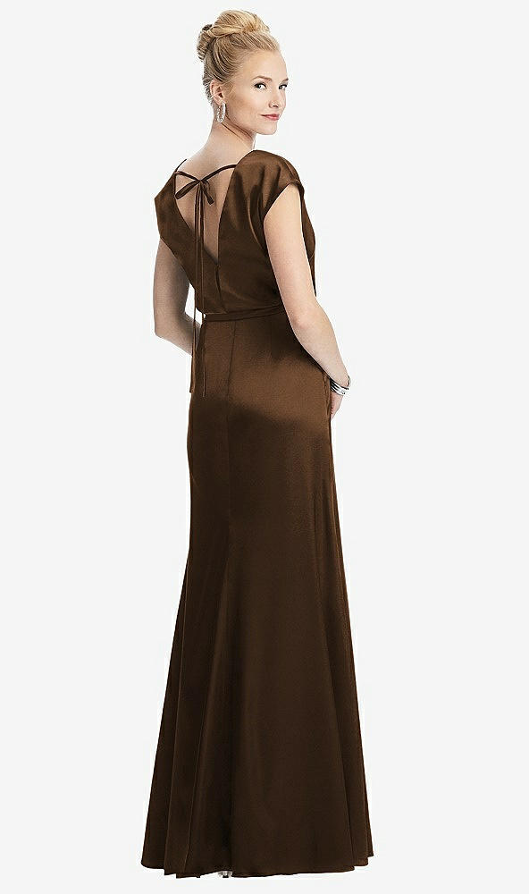 Back View - Latte Cap Sleeve Blouson Faux Wrap Dress