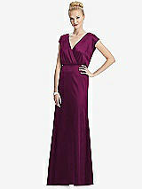 Front View Thumbnail - Merlot Cap Sleeve Blouson Faux Wrap Dress