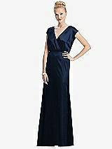 Front View Thumbnail - Midnight Navy Cap Sleeve Blouson Faux Wrap Dress