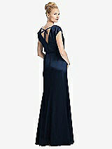 Rear View Thumbnail - Midnight Navy Cap Sleeve Blouson Faux Wrap Dress