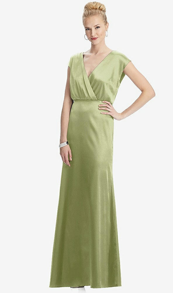 Front View - Mint Cap Sleeve Blouson Faux Wrap Dress