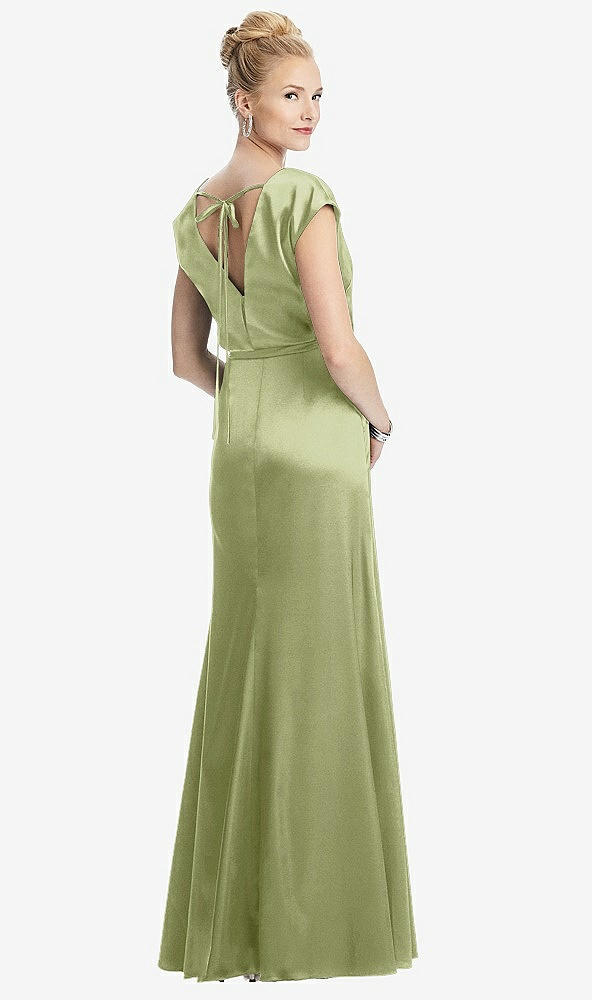 Back View - Mint Cap Sleeve Blouson Faux Wrap Dress