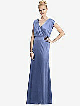 Front View Thumbnail - Periwinkle - PANTONE Serenity Cap Sleeve Blouson Faux Wrap Dress