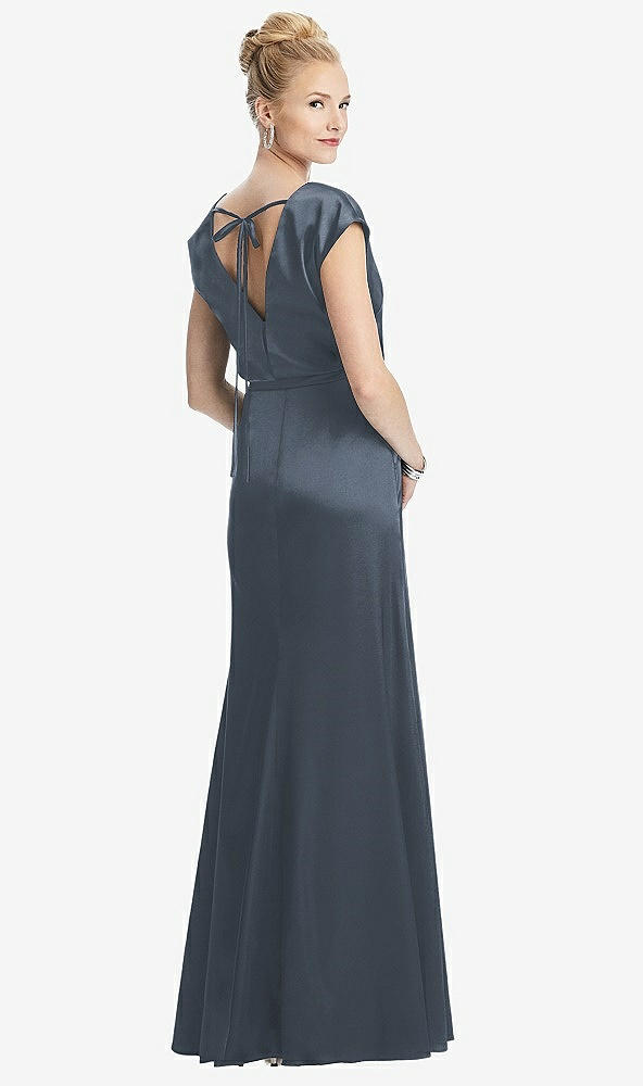 Back View - Silverstone Cap Sleeve Blouson Faux Wrap Dress