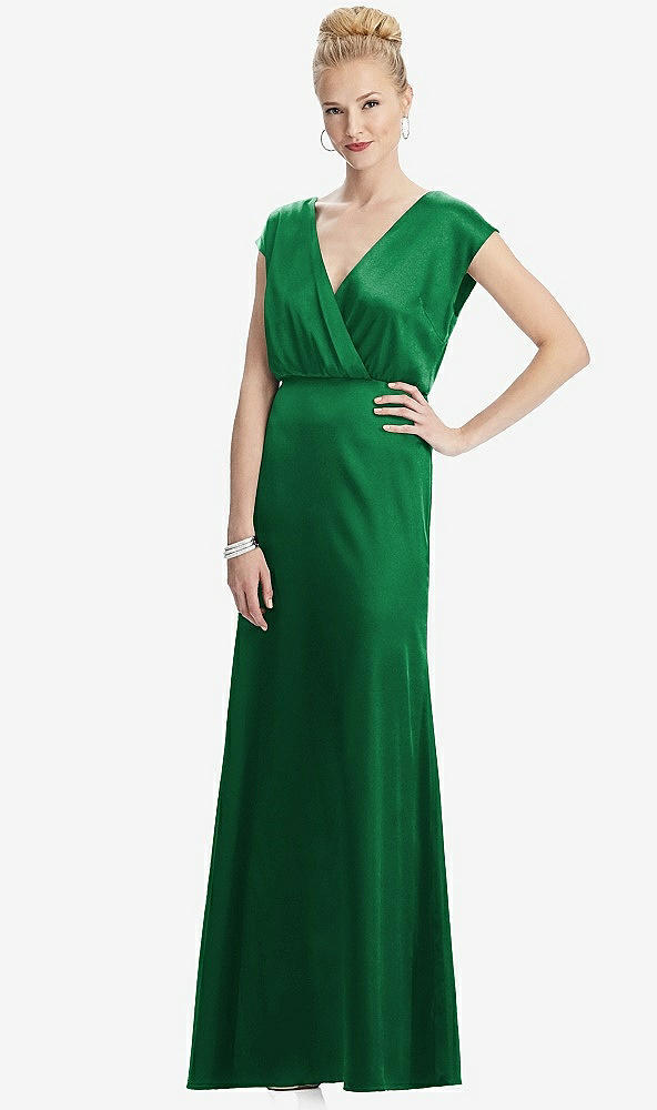 Front View - Shamrock Cap Sleeve Blouson Faux Wrap Dress