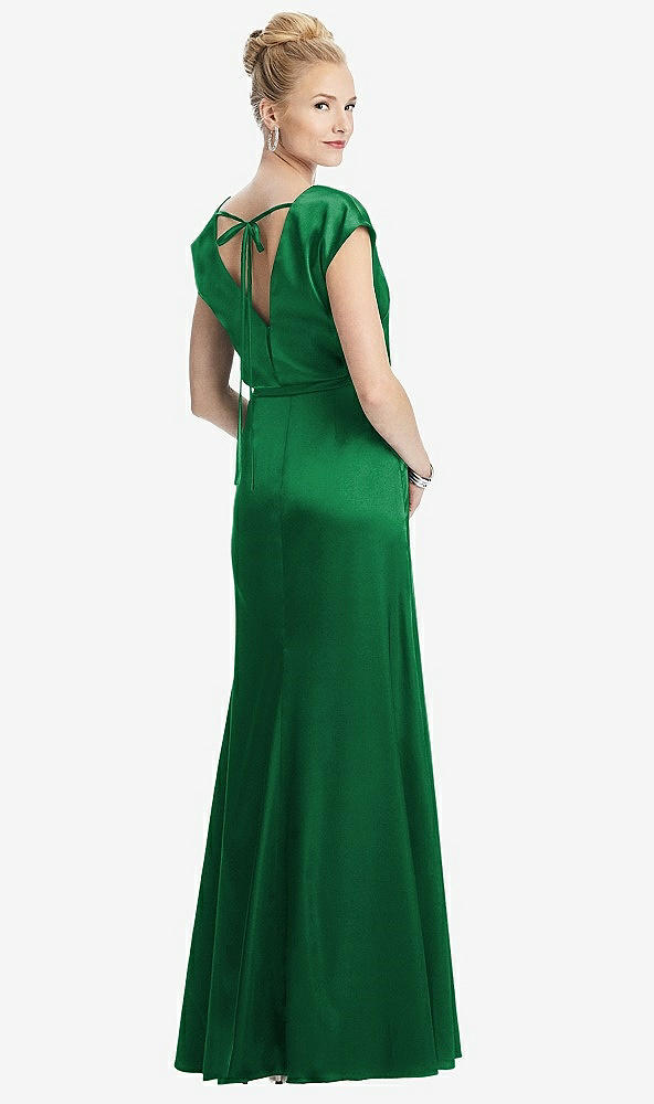 Back View - Shamrock Cap Sleeve Blouson Faux Wrap Dress