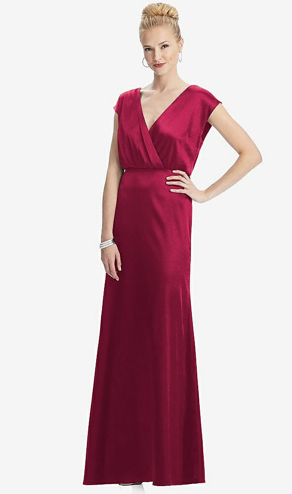 Front View - Valentine Cap Sleeve Blouson Faux Wrap Dress