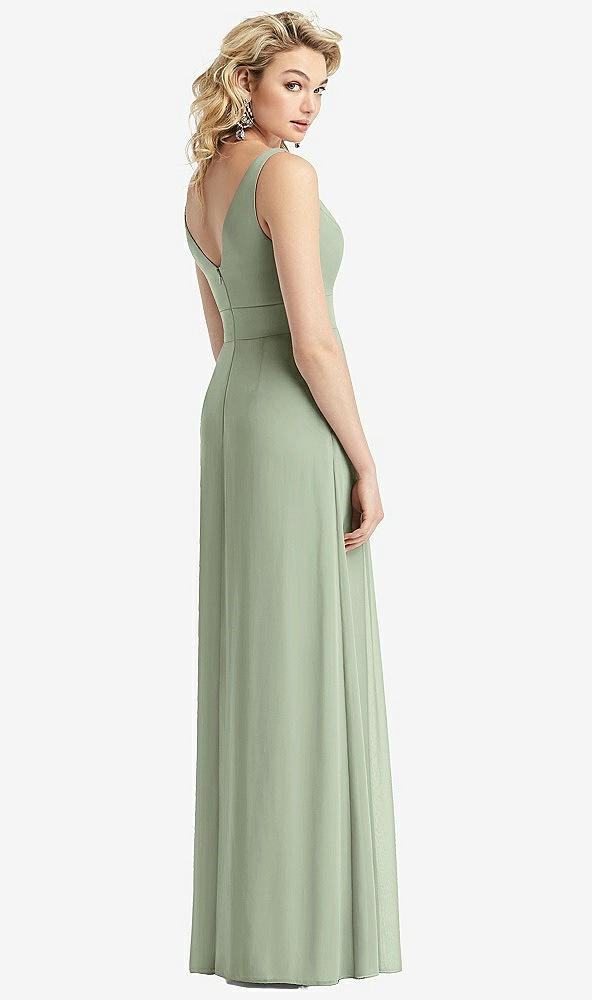 Back View - Sage Sleeveless Pleated Skirt Maxi Dress with Pockets