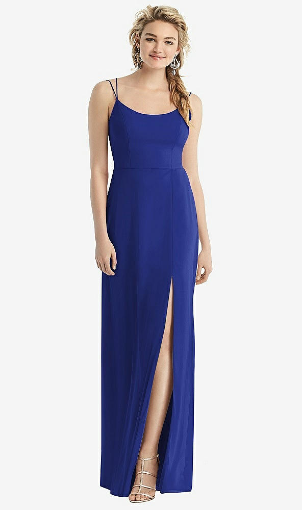 Back View - Cobalt Blue Cowl-Back Double Strap Maxi Dress with Side Slit