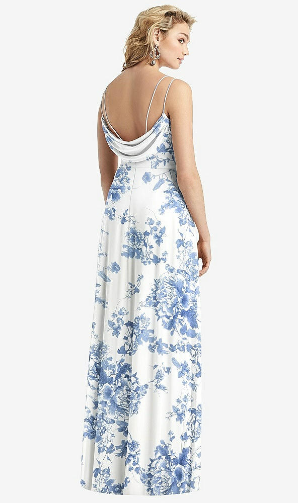 Front View - Cottage Rose Dusk Blue Cowl-Back Double Strap Maxi Dress with Side Slit