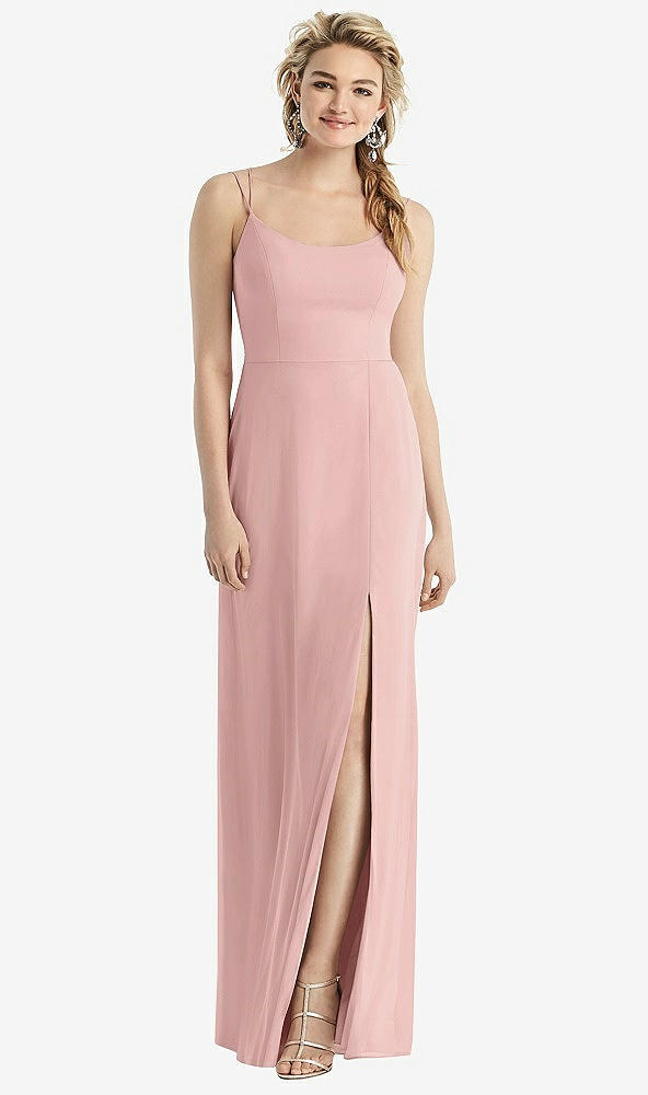 Back View - Rose - PANTONE Rose Quartz Cowl-Back Double Strap Maxi Dress with Side Slit