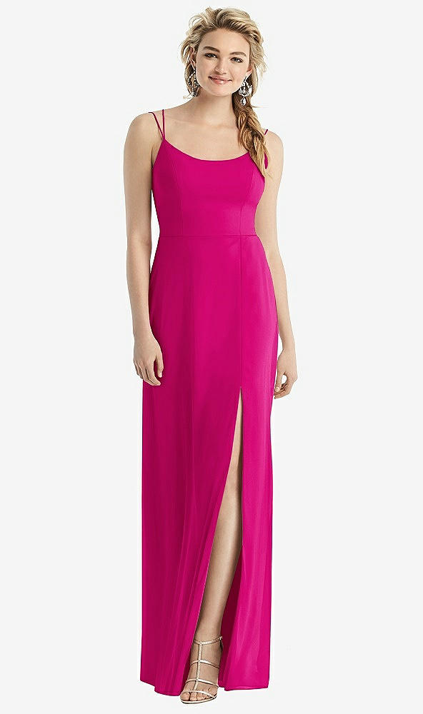 Back View - Think Pink Cowl-Back Double Strap Maxi Dress with Side Slit