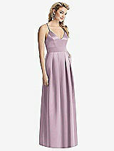 Front View Thumbnail - Suede Rose Pleated Skirt Satin Maxi Dress with Pockets