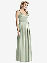 Front View Thumbnail - Celadon Pleated Skirt Satin Maxi Dress with Pockets