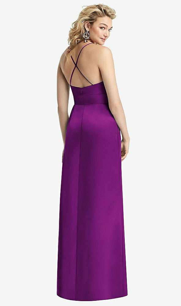 Back View - Dahlia Pleated Skirt Satin Maxi Dress with Pockets