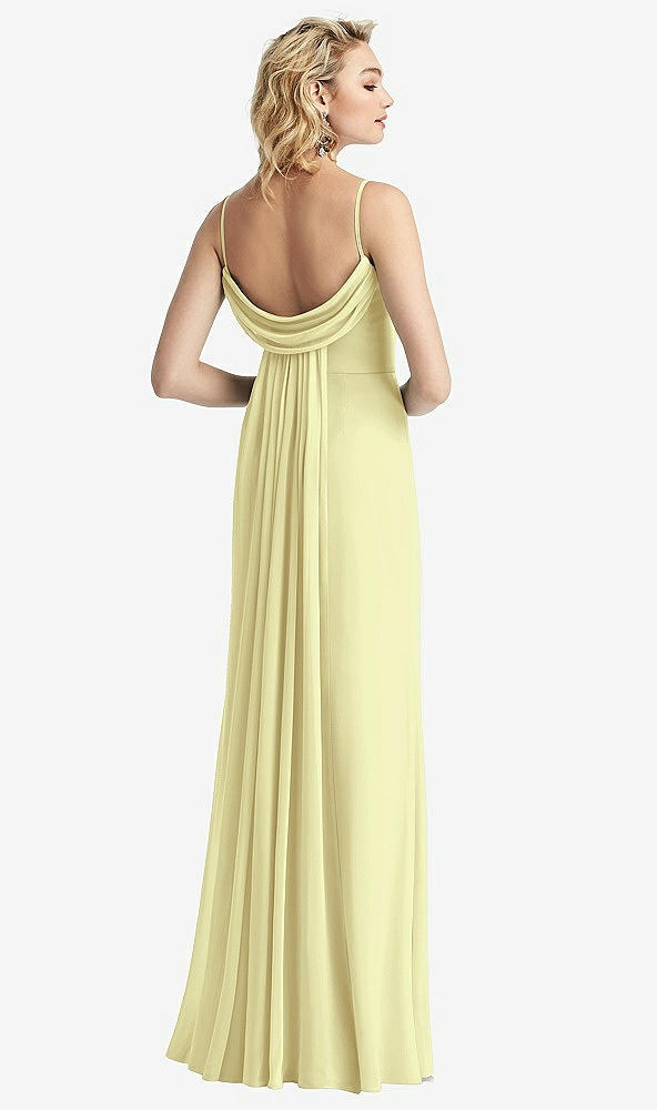 Front View - Butter Yellow Shirred Sash Cowl-Back Chiffon Trumpet Gown