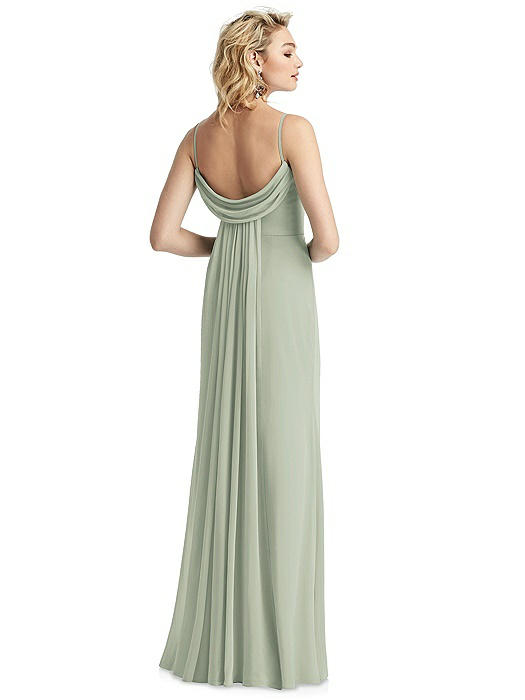 Shirred Sash Cowl-Back Chiffon Trumpet Gown