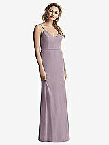 Rear View Thumbnail - Lilac Dusk Shirred Sash Cowl-Back Chiffon Trumpet Gown