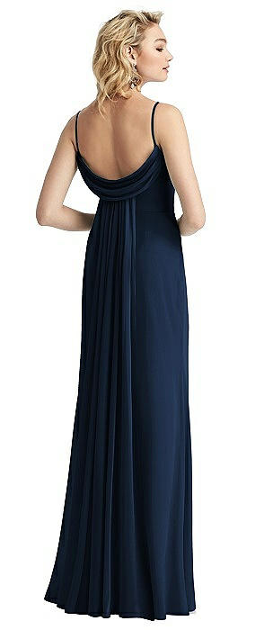 Shirred Sash Cowl-Back Chiffon Trumpet Gown