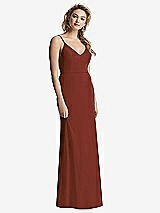 Rear View Thumbnail - Auburn Moon Shirred Sash Cowl-Back Chiffon Trumpet Gown