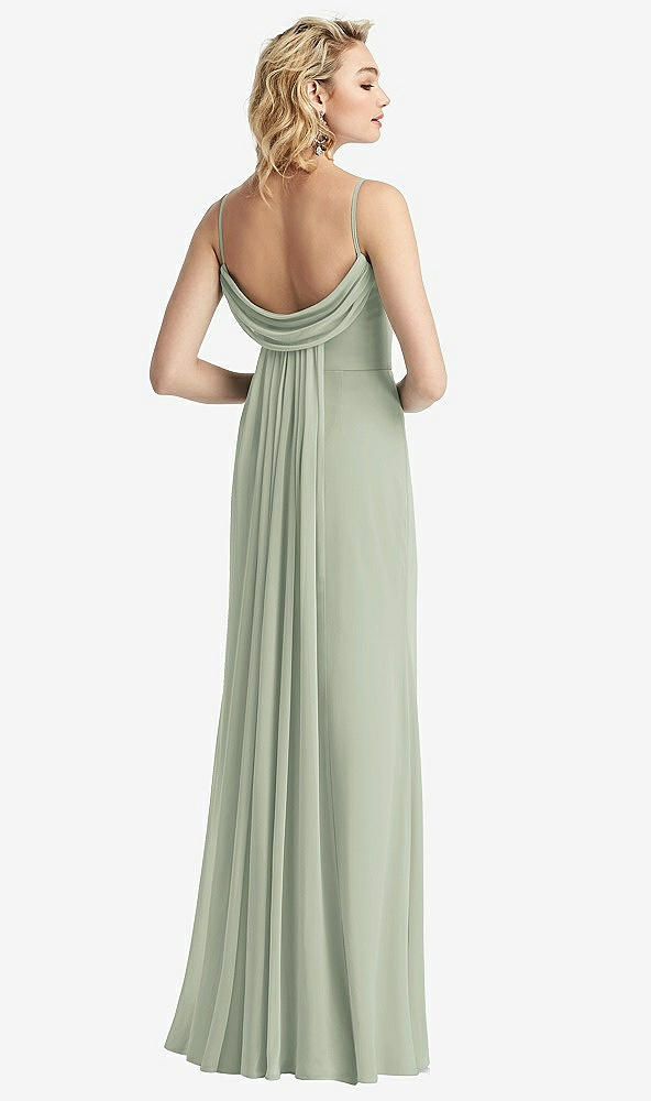 Front View - Celadon Shirred Sash Cowl-Back Chiffon Trumpet Gown