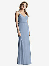 Rear View Thumbnail - Cloudy Shirred Sash Cowl-Back Chiffon Trumpet Gown