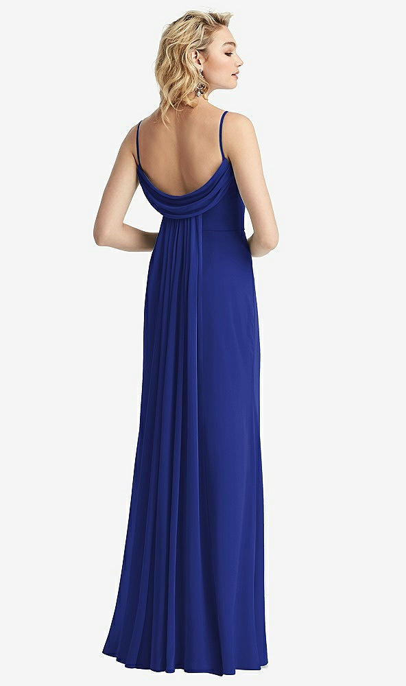 Front View - Cobalt Blue Shirred Sash Cowl-Back Chiffon Trumpet Gown