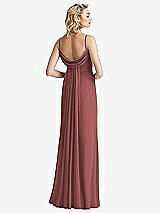 Front View Thumbnail - English Rose Shirred Sash Cowl-Back Chiffon Trumpet Gown