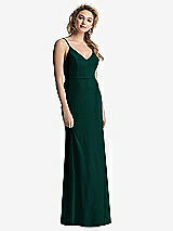 Rear View Thumbnail - Evergreen Shirred Sash Cowl-Back Chiffon Trumpet Gown