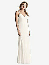 Rear View Thumbnail - Ivory Shirred Sash Cowl-Back Chiffon Trumpet Gown