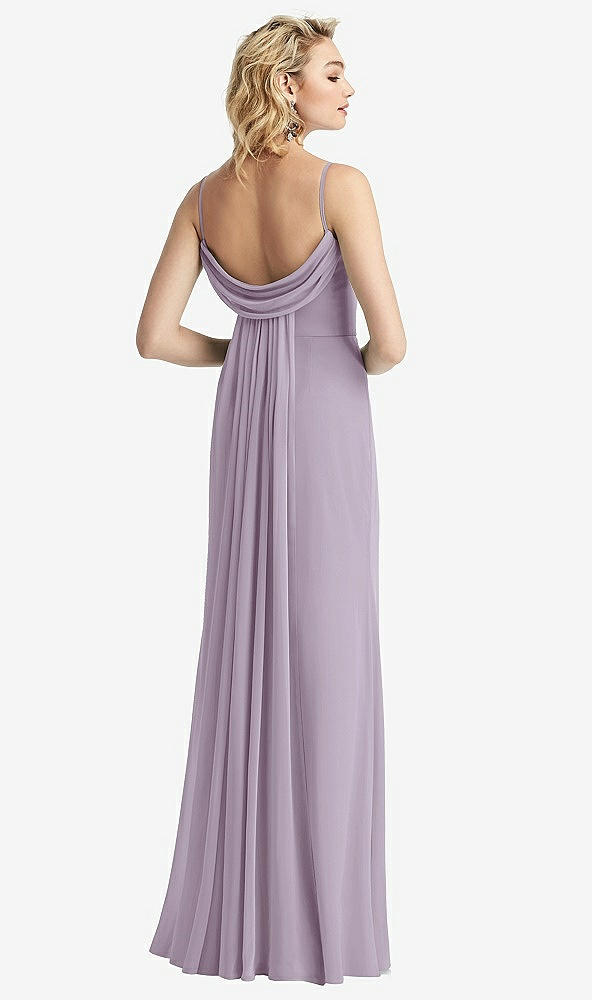 Front View - Lilac Haze Shirred Sash Cowl-Back Chiffon Trumpet Gown