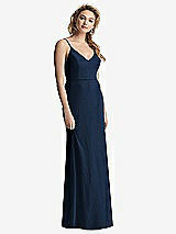 Rear View Thumbnail - Midnight Navy Shirred Sash Cowl-Back Chiffon Trumpet Gown