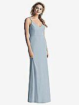 Rear View Thumbnail - Mist Shirred Sash Cowl-Back Chiffon Trumpet Gown