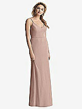 Rear View Thumbnail - Neu Nude Shirred Sash Cowl-Back Chiffon Trumpet Gown