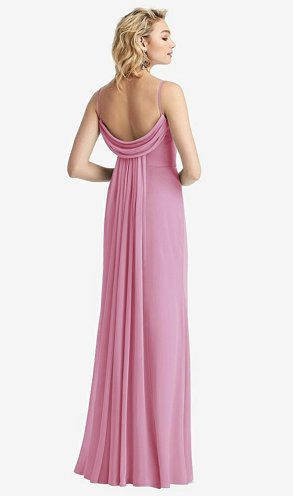 Front View - Powder Pink Shirred Sash Cowl-Back Chiffon Trumpet Gown