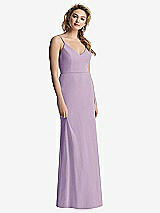 Rear View Thumbnail - Pale Purple Shirred Sash Cowl-Back Chiffon Trumpet Gown