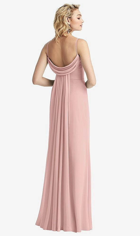 Front View - Rose - PANTONE Rose Quartz Shirred Sash Cowl-Back Chiffon Trumpet Gown