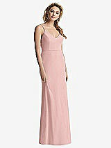 Rear View Thumbnail - Rose - PANTONE Rose Quartz Shirred Sash Cowl-Back Chiffon Trumpet Gown