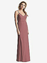 Rear View Thumbnail - Rosewood Shirred Sash Cowl-Back Chiffon Trumpet Gown