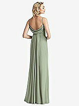 Front View Thumbnail - Sage Shirred Sash Cowl-Back Chiffon Trumpet Gown