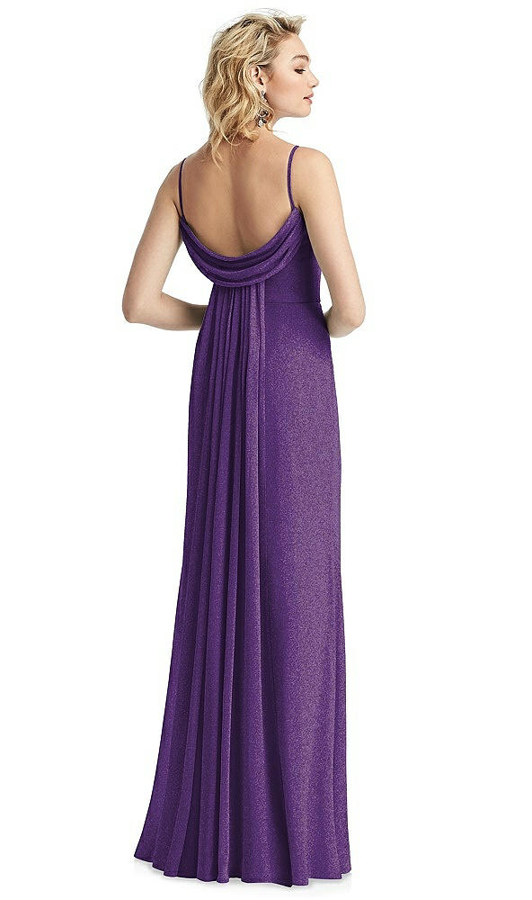 Back View - Majestic Gold V-Neck Cowl-Back Shimmer Trumpet Gown