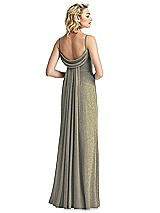 Rear View Thumbnail - Mocha Gold V-Neck Cowl-Back Shimmer Trumpet Gown