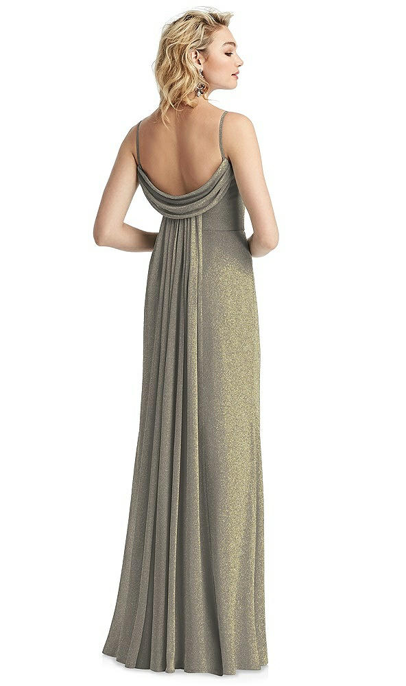 Back View - Mocha Gold V-Neck Cowl-Back Shimmer Trumpet Gown