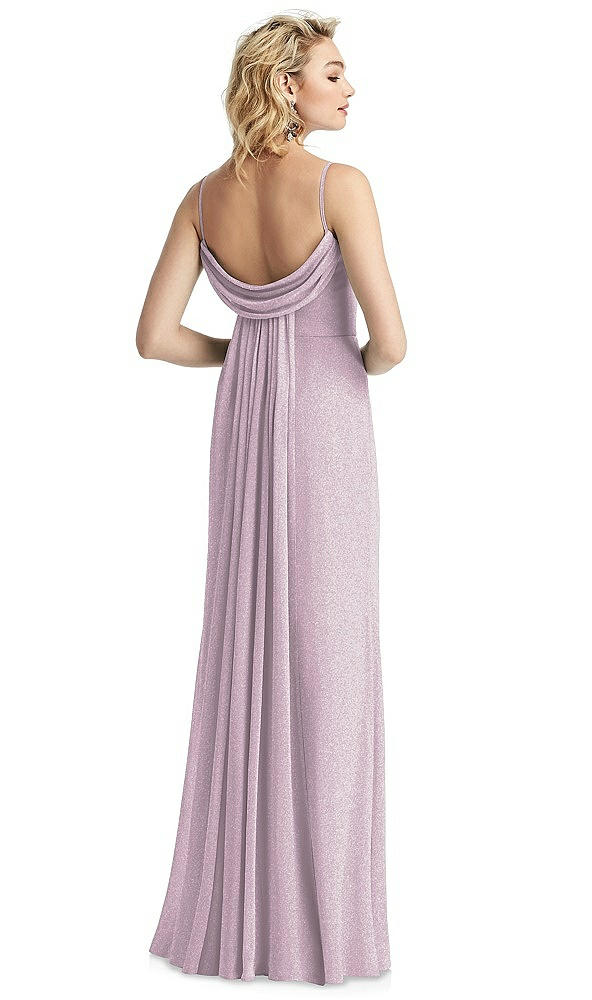 Back View - Suede Rose Silver V-Neck Cowl-Back Shimmer Trumpet Gown