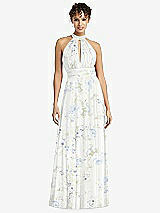 Front View Thumbnail - Bleu Garden High-Neck Open-Back Shirred Halter Maxi Dress