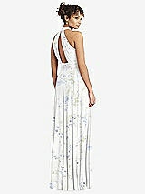 Rear View Thumbnail - Bleu Garden High-Neck Open-Back Shirred Halter Maxi Dress