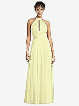 Front View Thumbnail - Butter Yellow High-Neck Open-Back Shirred Halter Maxi Dress